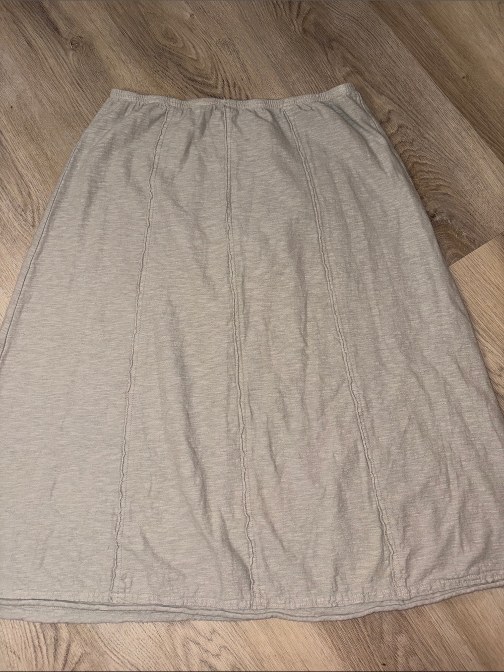 Cut Loose taupe Seamed Midi Skirt Elastic Waist Flowy size small minimalist